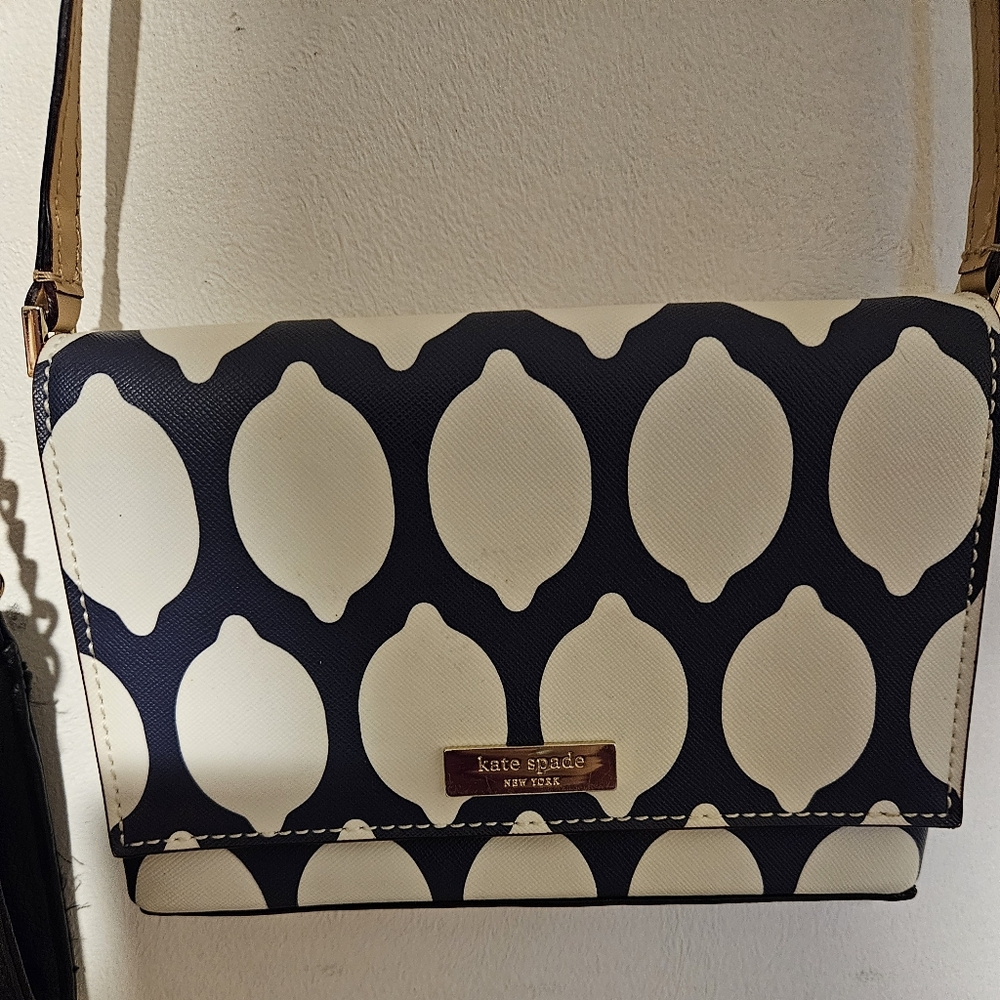 Kate Spade NY Vintage GRANT STREET CROSSBODY Navy & White French Lemon EUC - Picture 3 of 14